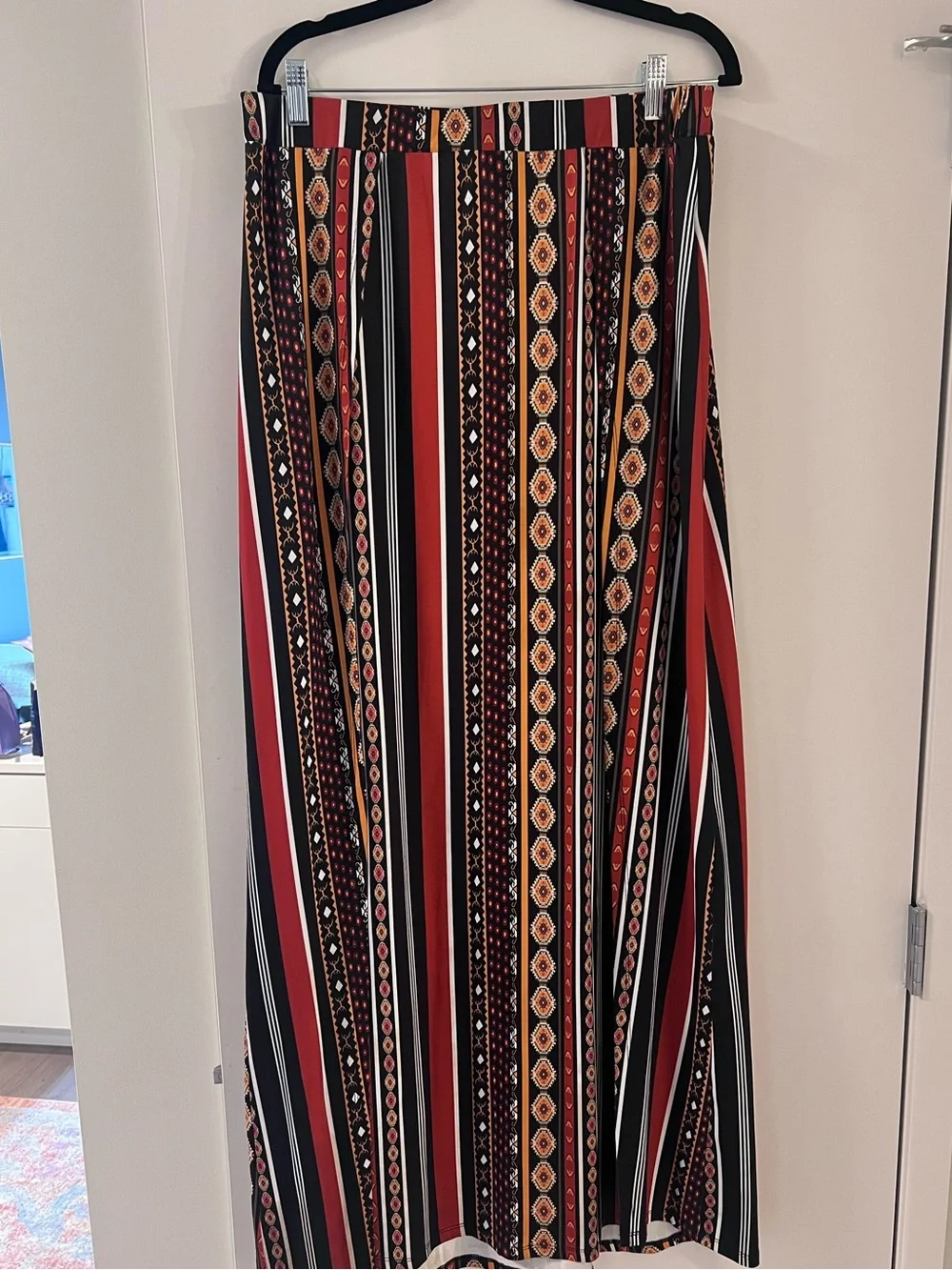 Striped V-Neck Maxi skirt 2 piece set in Rust & Black